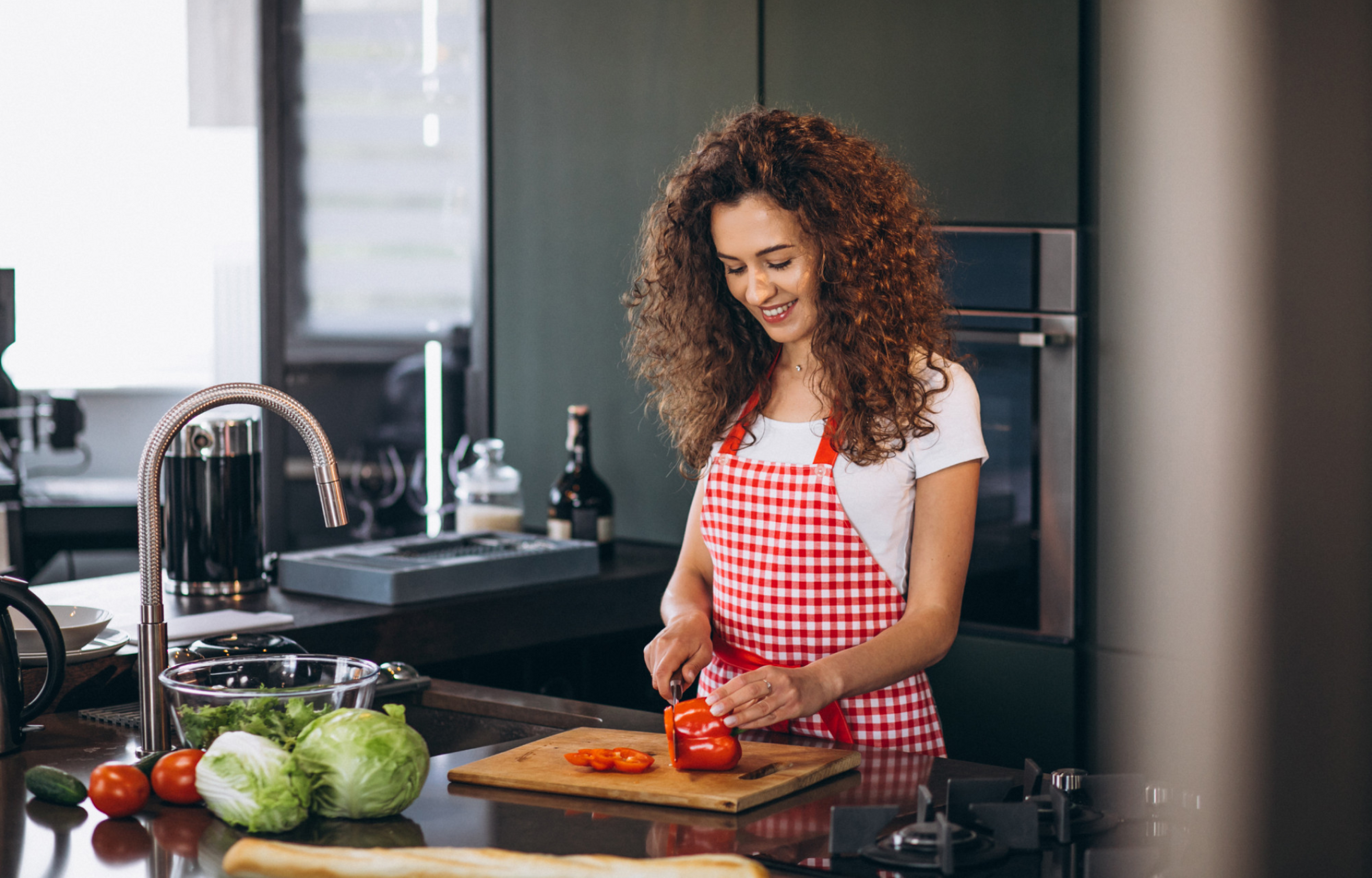 Young woman cooking kitchen